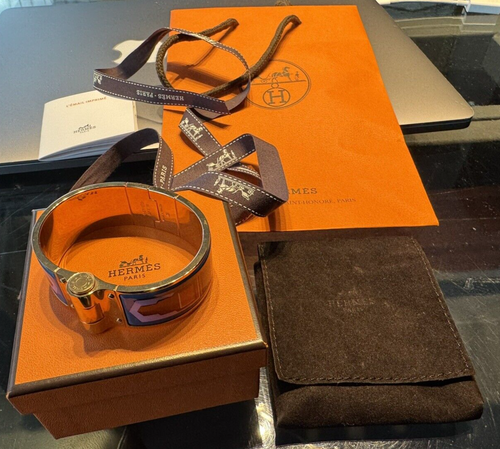 PULSERA HERMES ESMALTE ESTAMPADO CHARNIERE BISAGRAS ANCHAS - ¡NUEVA CON CAJA! - Imagen 2 de 13