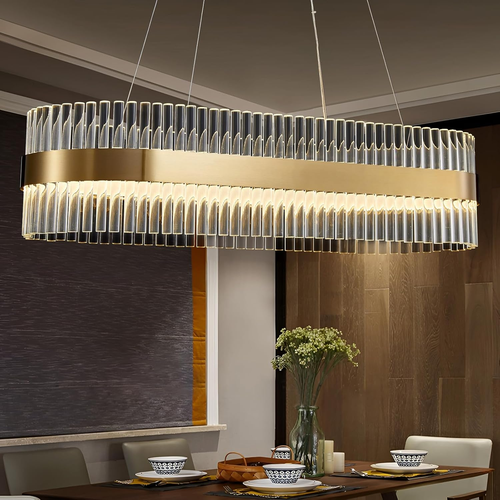 35.4" Gold Modern Crystal Chandelier, LED Chandelier Light Fixture Oval Contempo - Picture 1 of 7