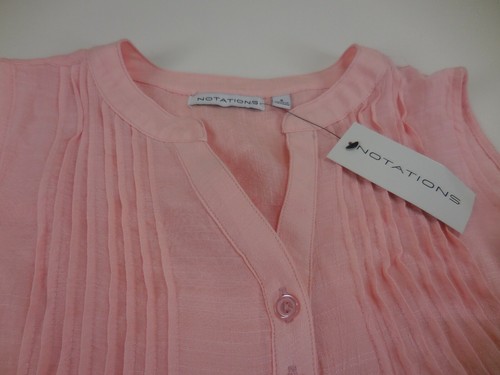 Notations Women's (B1-010) Size Small Pink Button Down Sleeveless Pleated Blouse - Picture 3 of 12