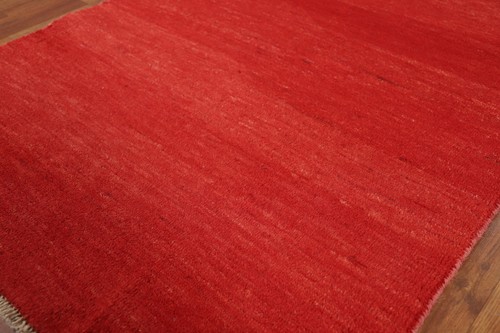 Elegant Handcrafted Gabbeh Solid Red Wool Rug - Limited Edition" 3x5 ft - Picture 5 of 13