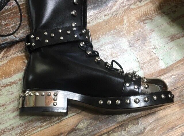 NEW Alexander McQueen Studded Boots ~ BLACK ~ Metal Plates NEW Alexander McQueen Studded Boots ~ BLACK ~ Metal Plates