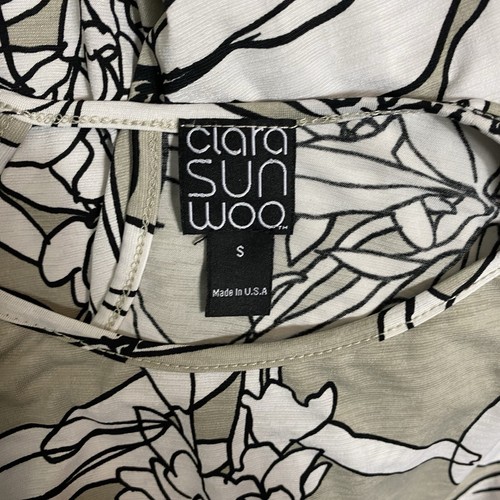 Clara Sun Woo Floral Print Asymmetric Hem Jersey Tunic Top Tank Womens Small Tan - Picture 3 of 4