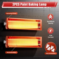 2000W Infrared Paint Curing Baking Lamp Heat Lamp Paint Booth Heater Light 110V