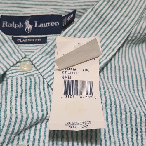 Ralph Lauren Seersucker Shirt Men 4XB Classic Big Green White Stripe Button Down - Picture 5 of 10