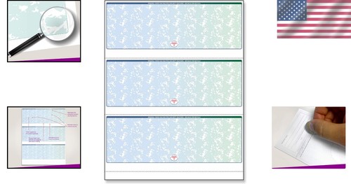 500 hojas de stock de cheques en blanco para inyección de tinta láser - 3 por página, verde/azul prismático - Imagen 2 de 11