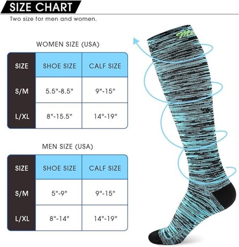 Compression Socks Support Women Men 20-30mmHg Multicolored, L/XL, 3 Pairs - Picture 4 of 6