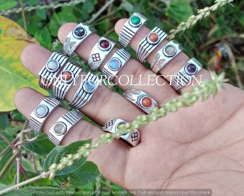 Winter Sunstone & Mix Gemstone 925 Sterling Silver Plated Casting Rings Lot 10pc - Picture 4 of 8
