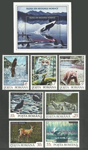 ROMANIA 1992 BIRDS OWLS WILDLIFE BEARS WHALES SET & SHEET MNH