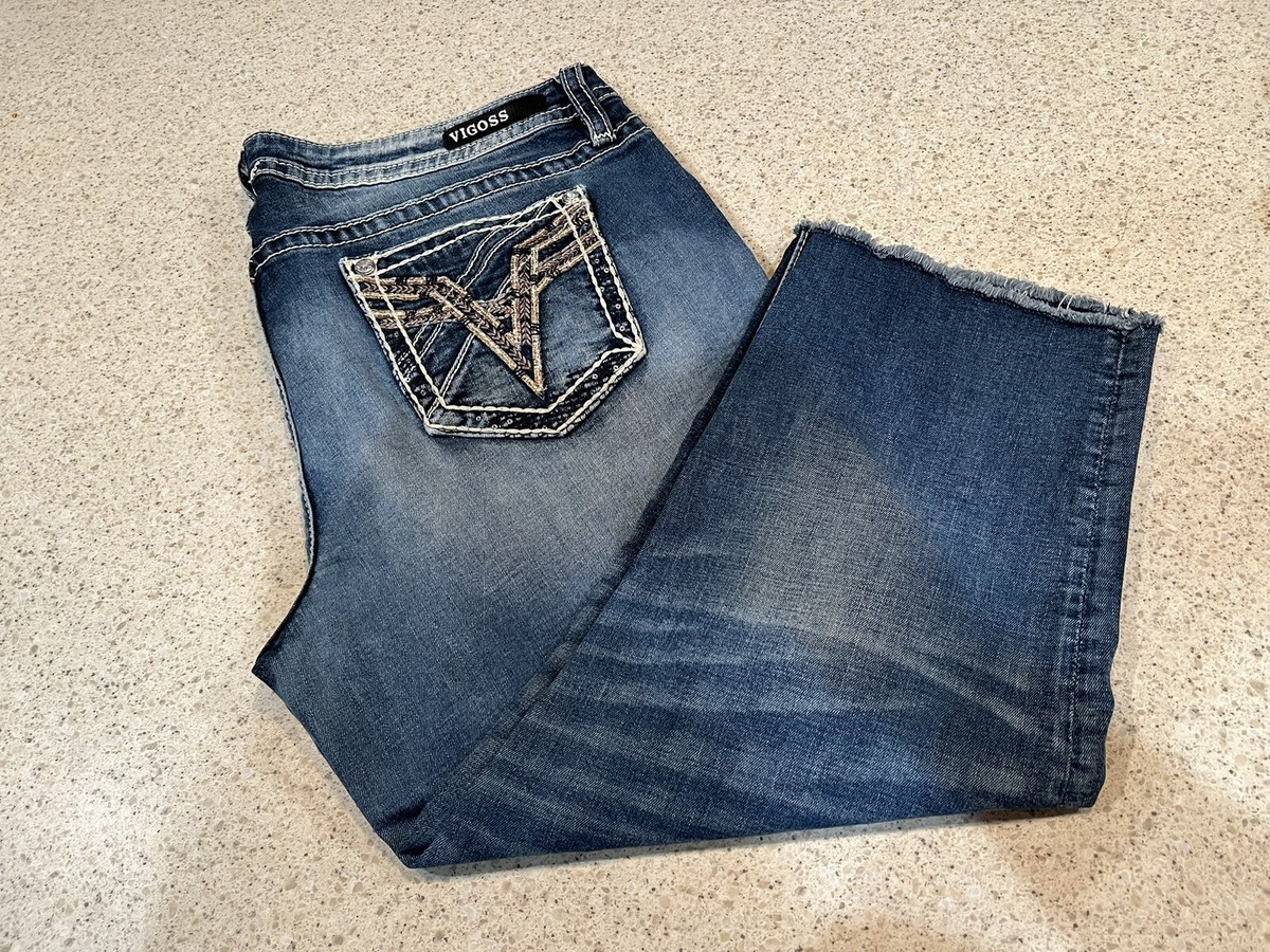 Vigoss Plus Size Heritage Capri Denim 20W Embellished Pocket