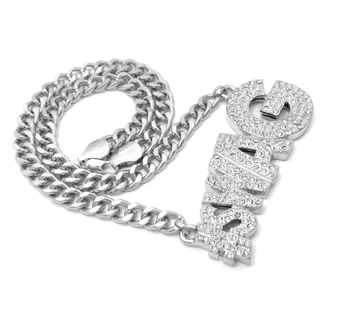 ICE BLING SWAG PENDANT WITH 18" 9mm CUBAN CHAIN - Picture 3 of 5