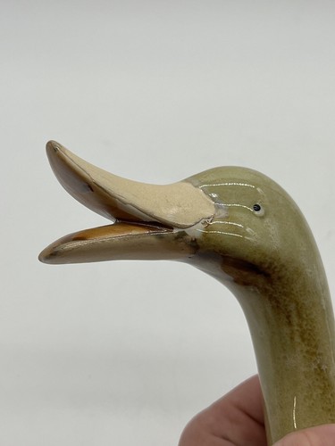 Vintage Glazed Porcelain Goose Duck 15" Figurine Greenish Brown Indoor Outdoor - Picture 12 of 21