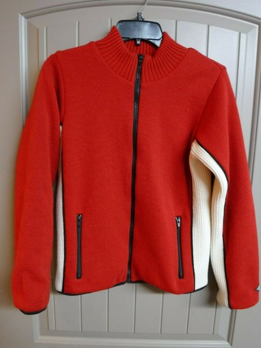 Norskwear Wollpullover Jacke Damen Xsmall rot gefütterter Reißverschluss Top Zustand
