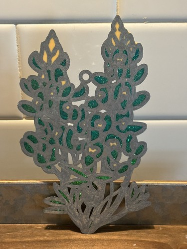 Vintage Yellow Green Flower Suncatcher Leaded Stained Glass Intricate Design 6” - Picture 3 of 4