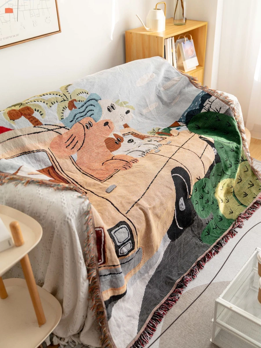 Throw Blanket Colorful Puppy Car Blankets with Tassel Home Office