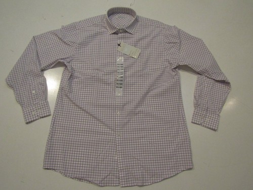 NWT Mens PERRY ELLIS White Check Button Front L/S Travel Tech Shirt 17 34 / 35 - Picture 1 of 3