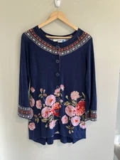 Anthropologie Sz M Sparrow Cardigan Sweater Navy Floral Button Cottage Core