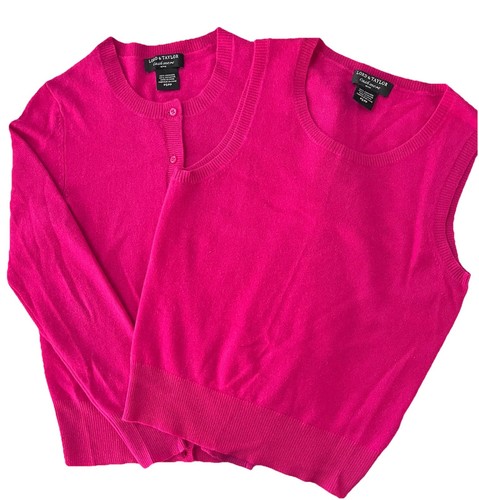Cashmere Sweater Twin Set Petite Lord & Taylor Pink Soft Tank + Button Cardigan