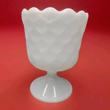E O Brody Milk Glass Pedestal Vase Compote Cottage Vtg Storage Organize Granny