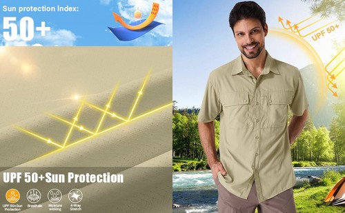 Herren Kurzarm UPF 50 UV Sonnenschutz schnelltrocknend Wandern Angeln Hemden - Bild 23 von 48