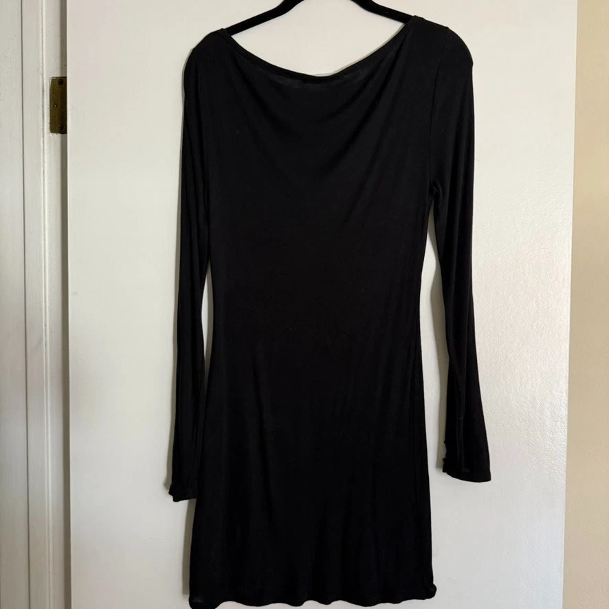 Abito T by Alexander Wang Trasparente Manica Lunga T Shirt Nero con Fori Pollice Y2K Med