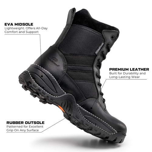 Men's Military Tactical Boots with Side Zipper, Lightweight Durable Work Boots - Picture 33 of 39
