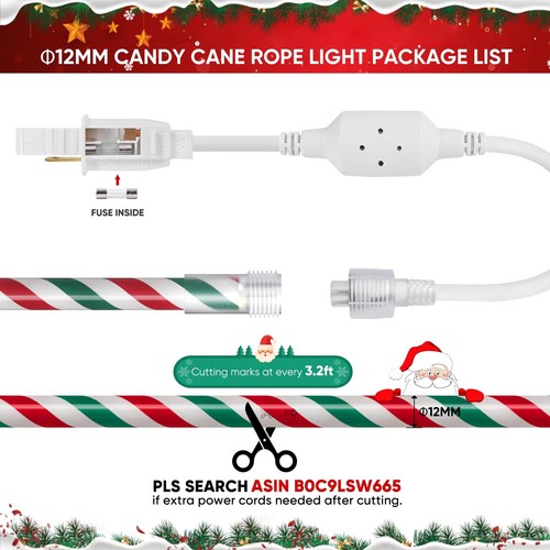 Candy Cane LED Rope Light, Christmas Outdoor Rope Lighting -4 F Cold Resistan... - Picture 4 of 7