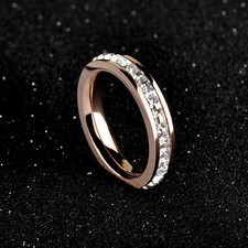 Silver/Rose Gold CZ Titanium Steel Ring Men/Women Stainless Wedding Band Sz3-10