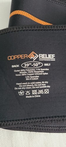 Copper Relief Black Back Brace, Fits 39"-50" Waists, Adjustable, Lightly Used - Picture 8 of 13