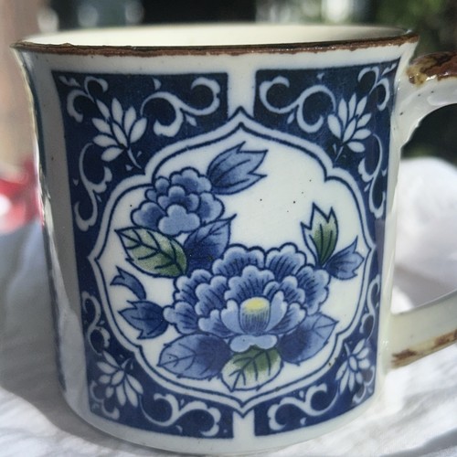 Vintage Japan Otagiri Chrysanthemum Blue Flower Brown Speckled Coffee Tea Mug - Picture 2 of 5