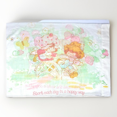VTG 80s STRAWBERRY SHORTCAKE Twin Sheet Set Flat Fitted & Case American Greeting - Picture 6 of 13
