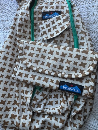 Kavu Sling Rope Tasche und passende Geldbörse creme, hellbraun, türkis Crossbody gebraucht, in einwandfreiem Zustand