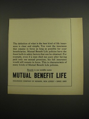 1961 Mutual Benefit Life Insurance Ad - The definition of what is the best