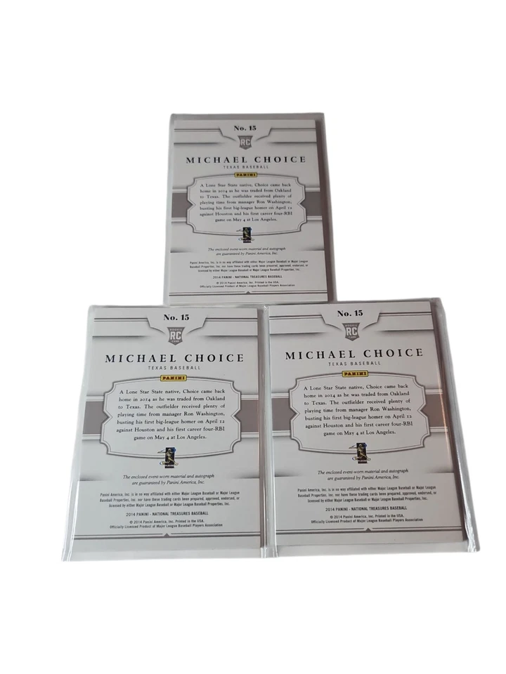 Camiseta deportiva 3 Texas Rangers Michael Choice 2014 National Treasures RC automática 5,8,9/10 Foto 2 de 2