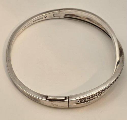 Pandora S925 ALE Crossover Sterling Silver Bangle Bracelet w/ CZ Stones - Picture 5 of 7