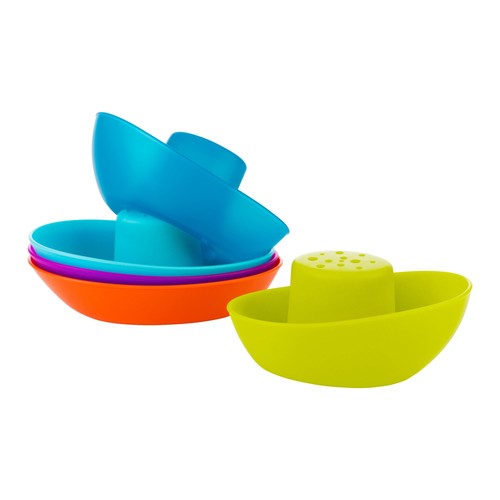 Boon Fleet Toddlers Colorful Stacking Boats Bath Toys With Drain Holes, 5 Pack