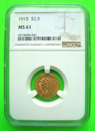 1915 INDIAN $2.50 GOLD 1/4 EAGLE NGC MS61 Upgrade? GORGEOUS - Imagen 5 de 5
