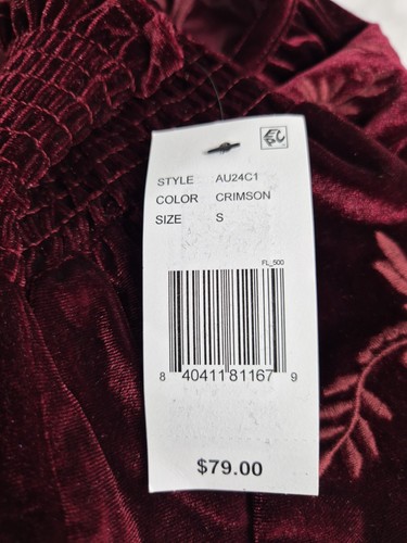 Calessa Women's Tunic Top Size S Blouse Embroidered Velvet Burgundy Floral (53) - Picture 11 of 12