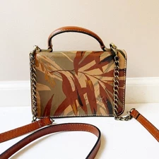 Patricia Nash Antolina Leather Satchel Crossbody Top Handle Mini Bag Palm Leaves
