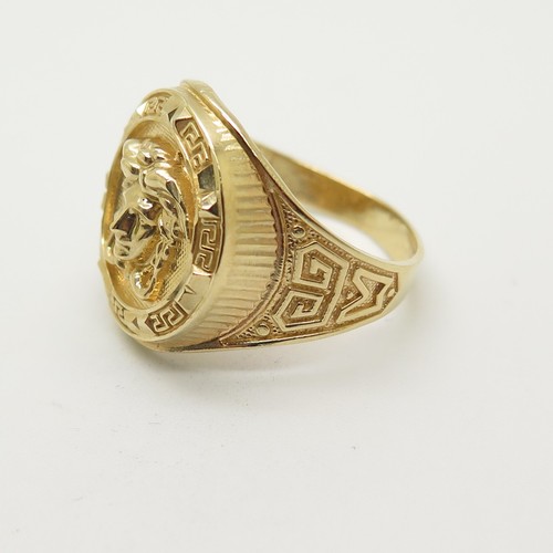 10K Yellow Gold Round Greek Medusa Signet Men’s Ring Size 11.5 - Picture 2 of 5