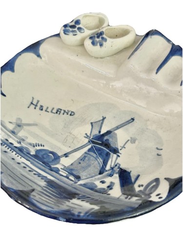 Vintage Delft Ashtray Blue Porcelain Ceramic Handpainted Holland Windmill Clogs - Picture 4 of 7