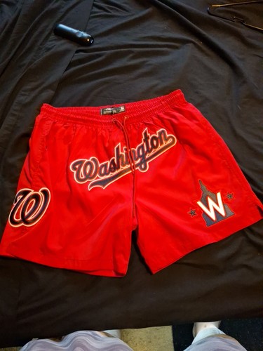 Pro Standard Washington Nationals 3 aufgesetzte genähte Shorts rot neu mit Etikett Größe Large