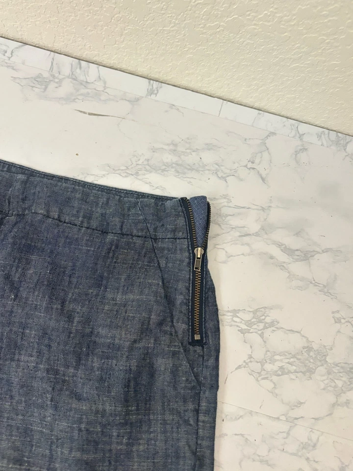 Shorts feminino Level 99 mistura de linho tamanho 28 azul escuro zíper frontal plano E1 - Imagem 2 de 4