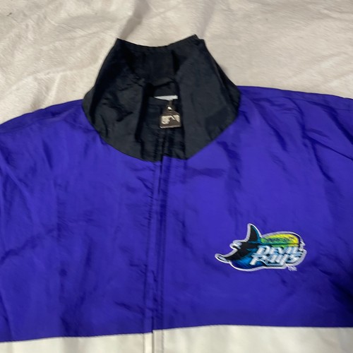 Vintage Tampa Bay Devil Rays Jacket Mens Large L Purple 90s Logo 7 MLB Baseball - Afbeelding 3 van 13
