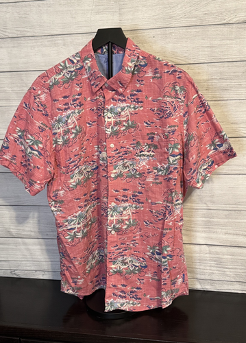 Izod Saltwater Men’s Shirt XL Pink Tropical 100% Cotton Short Sleeve EC - Picture 1 of 6