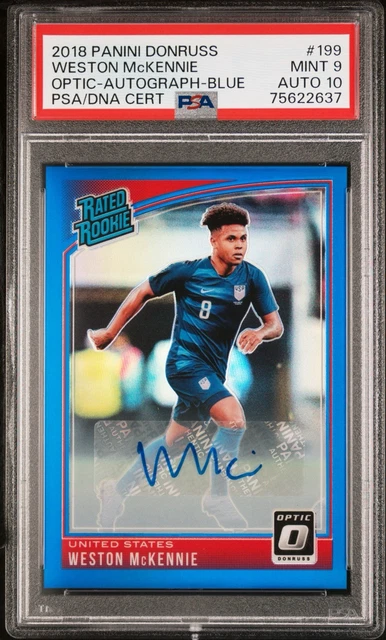 2018 Donruss Optic Weston McKennie Rated Rookie #199 Blue Auto /99 PSA 9 Auto 10
