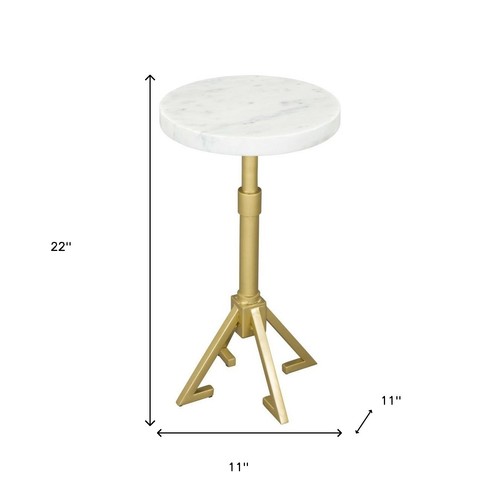 22" White And Gold Marble And Iron Round Pedestal End Table - Picture 11 of 11