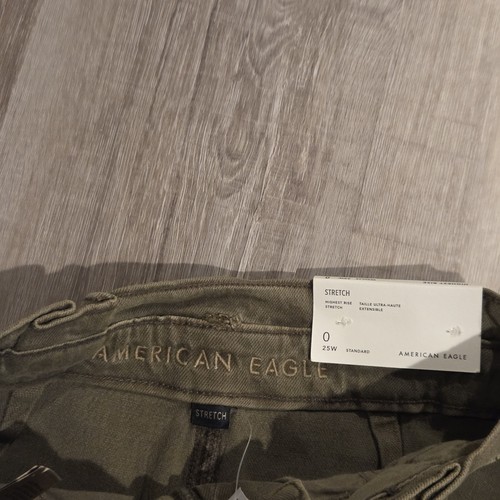 Jupe coton denim vert armée stretch taille haute American Eagle neuve taille 0 - Photo 4/7