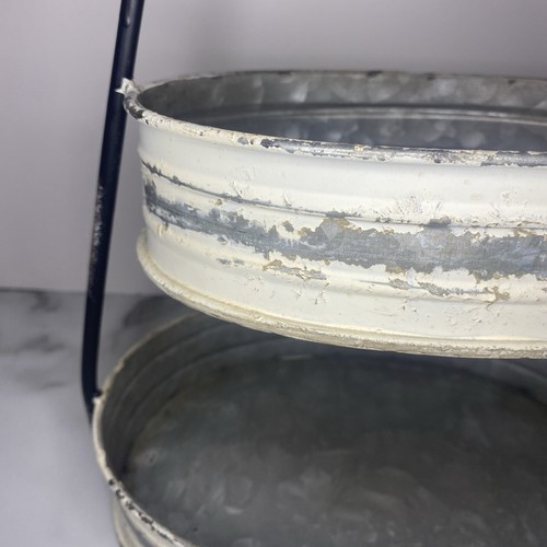Obstkorb Schale 2 Etagen Landhaus weiß verzinkt Metall 14" hoch Dekor Display - Bild 15 von 24