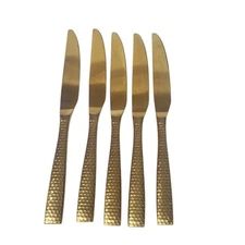 Fortessa Lucca Faceted Gold Flatware 7" Dinner Knife Set of 5