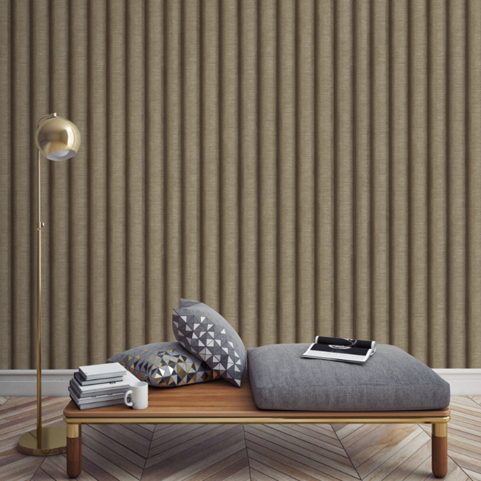 Grandeco Brown Bronze Stripe Wallpaper Metallic Textured Thick Vinyl - Image 2